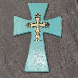 Decorative Turquoise Wall Cross EUC